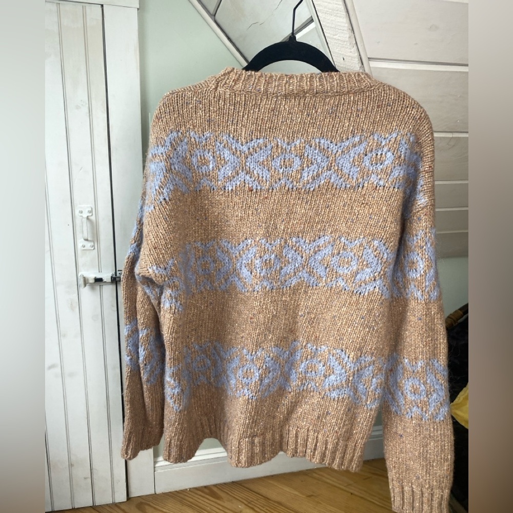 Elsamanda Anthropologie Women’s Italian Wool Marled Blue‎ Stripe Sweater Large - Picture 4 of 7
